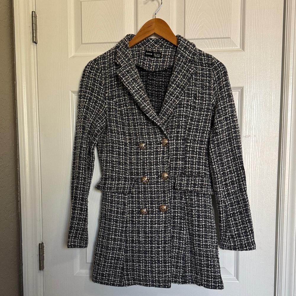 SHEIN Black and White Tweed Blazer